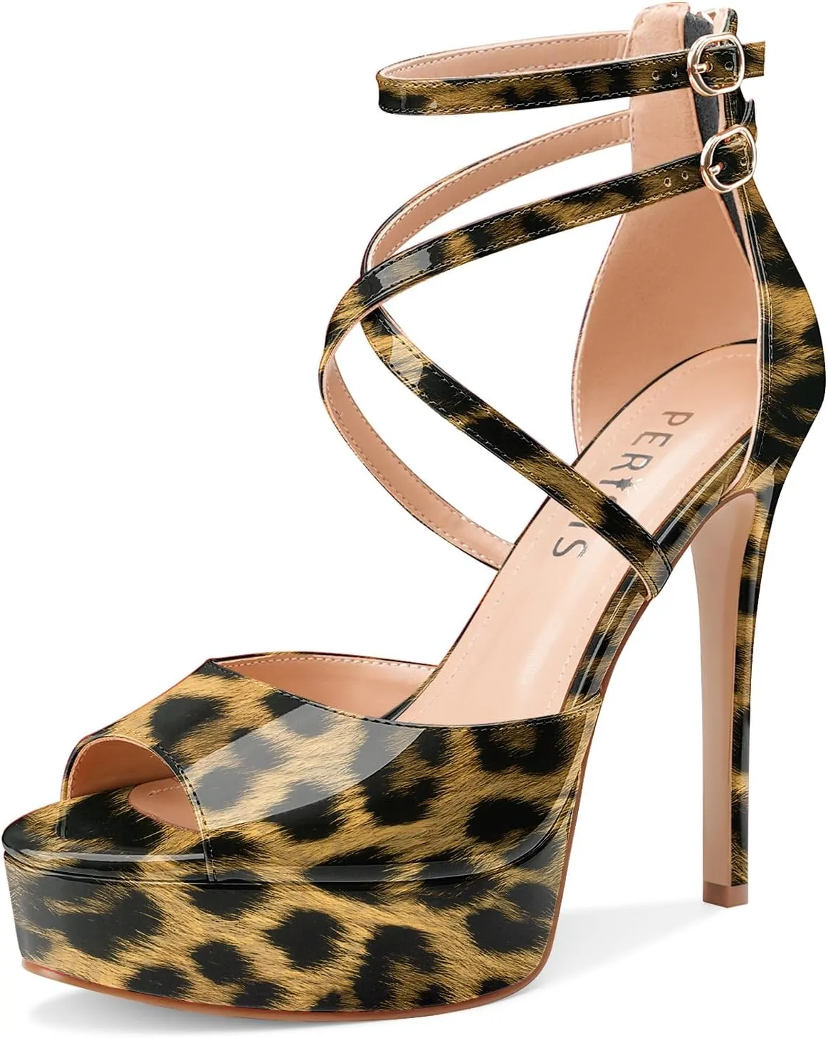 Women's Platform Stiletto High Heels Peep Open Toe Crisscross Stilettos Strappy Sandals Heeled Spring Summer Sandals for Ladies Comfy 5 Inch