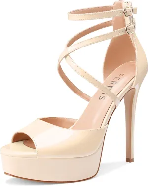 Women's Platform Stiletto High Heels Peep Open Toe Crisscross Stilettos Strappy Sandals Heeled Spring Summer Sandals for Ladies Comfy 5 Inch