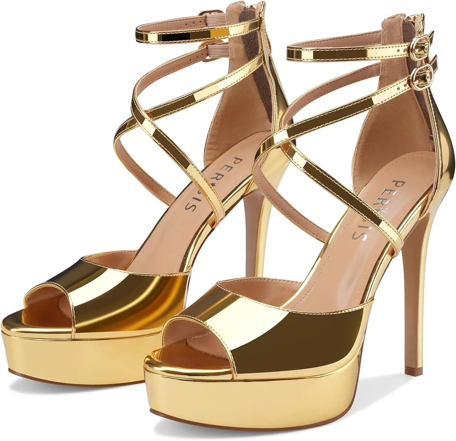Women's Platform Stiletto High Heels Peep Open Toe Crisscross Stilettos Strappy Sandals Heeled Spring Summer Sandals for Ladies Comfy 5 Inch