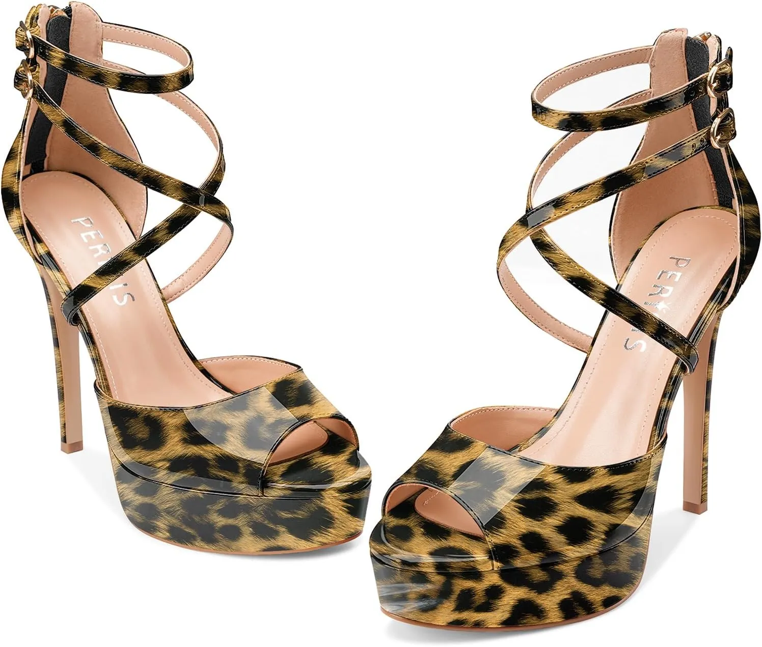 Women's Platform Stiletto High Heels Peep Open Toe Crisscross Stilettos Strappy Sandals Heeled Spring Summer Sandals for Ladies Comfy 5 Inch