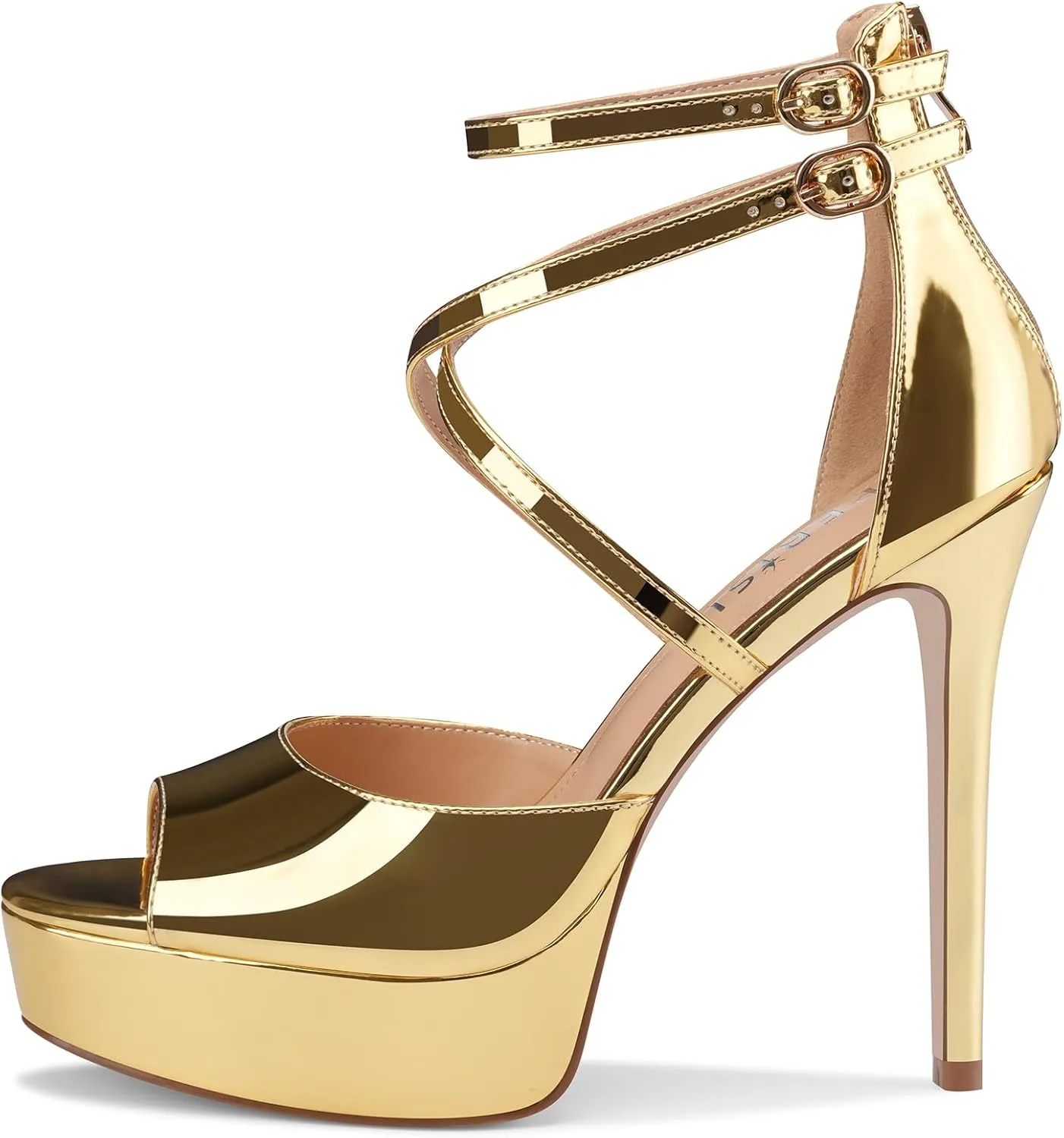 Women's Platform Stiletto High Heels Peep Open Toe Crisscross Stilettos Strappy Sandals Heeled Spring Summer Sandals for Ladies Comfy 5 Inch