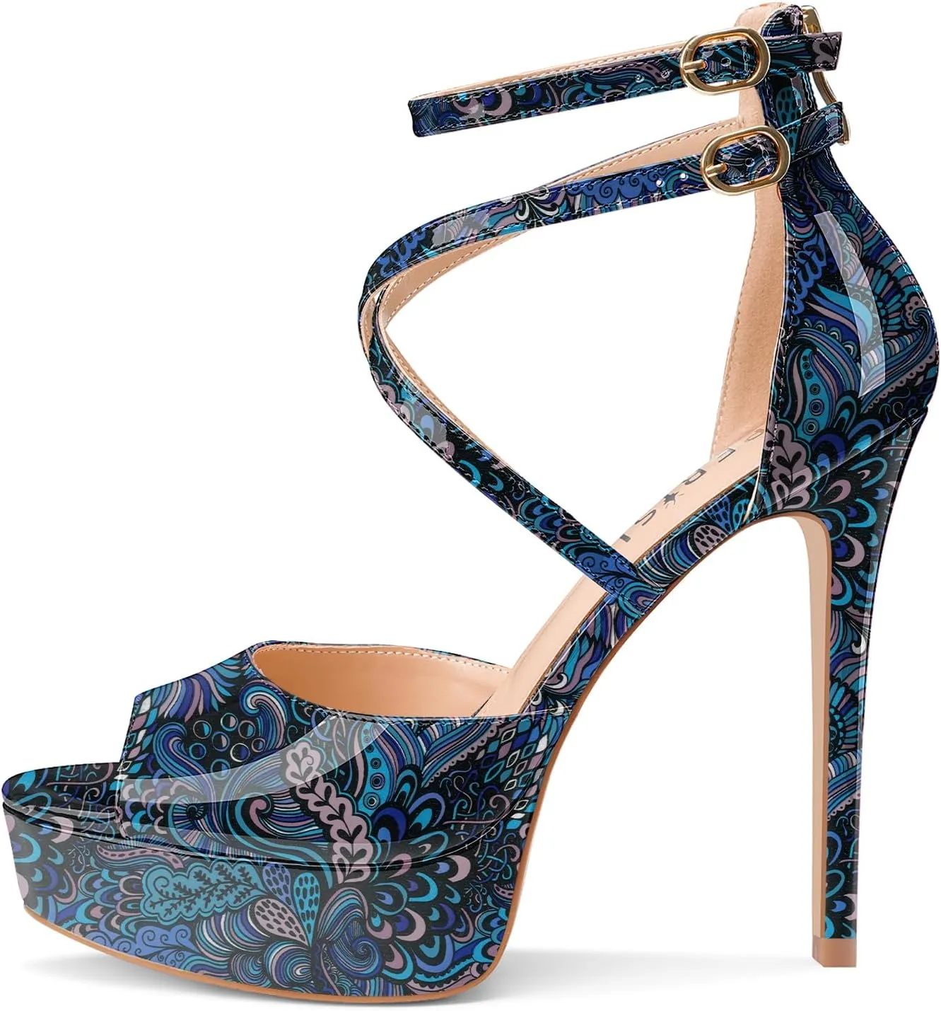 Women's Platform Stiletto High Heels Peep Open Toe Crisscross Stilettos Strappy Sandals Heeled Spring Summer Sandals for Ladies Comfy 5 Inch