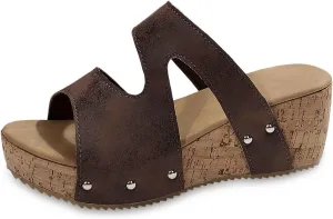 Women's Platform Wedge Sandals Open Toe Summer Slippers Casual Comfortable Thick Sole Leather Slides for Walking