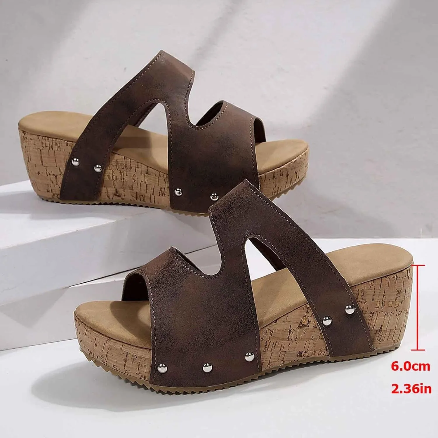 Women's Platform Wedge Sandals Open Toe Summer Slippers Casual Comfortable Thick Sole Leather Slides for Walking