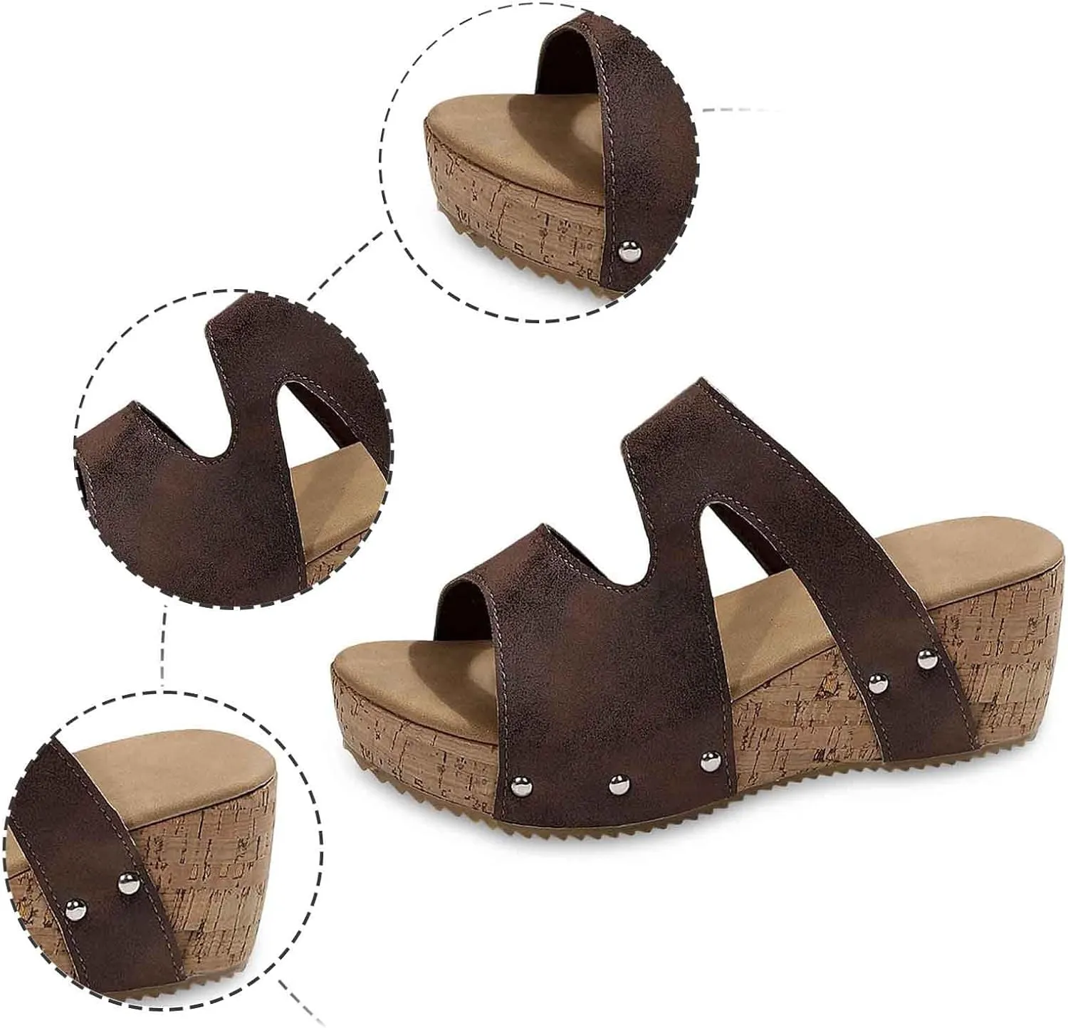 Women's Platform Wedge Sandals Open Toe Summer Slippers Casual Comfortable Thick Sole Leather Slides for Walking