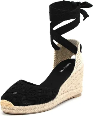 Women’s Platform Wedges Espadrilles, 3" Wedge, Soft Ankle-Tie Strap, Closed Toe, Classic Summer Sandals