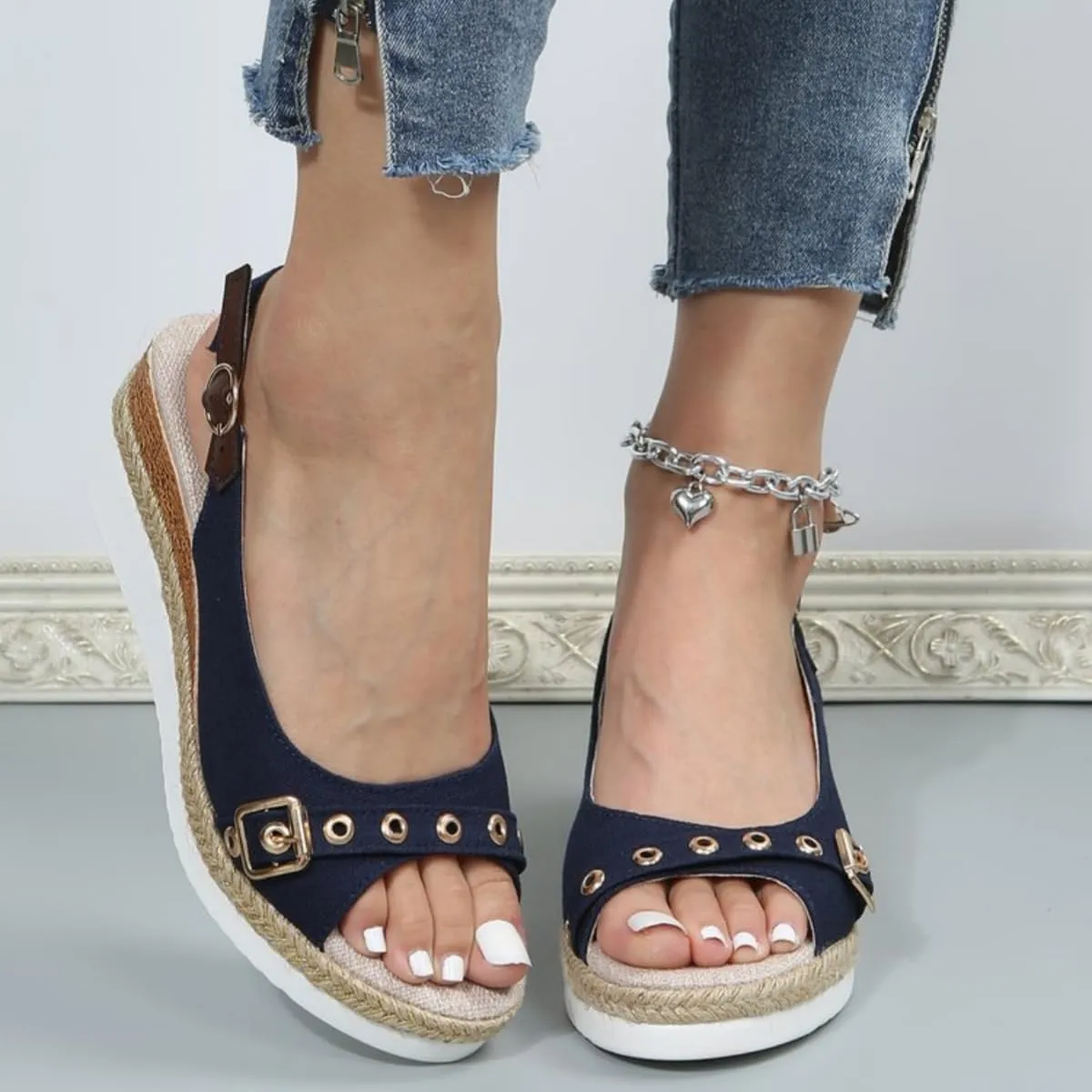 Women's Platform Wedges Sandals Open Toe Slingback Espadrilles Cute Slip-on High Heels with Adjustable Buckle Ankle Strap Summer Dressy Shoes Boho Casual Beach Comfortable Walking Sandals