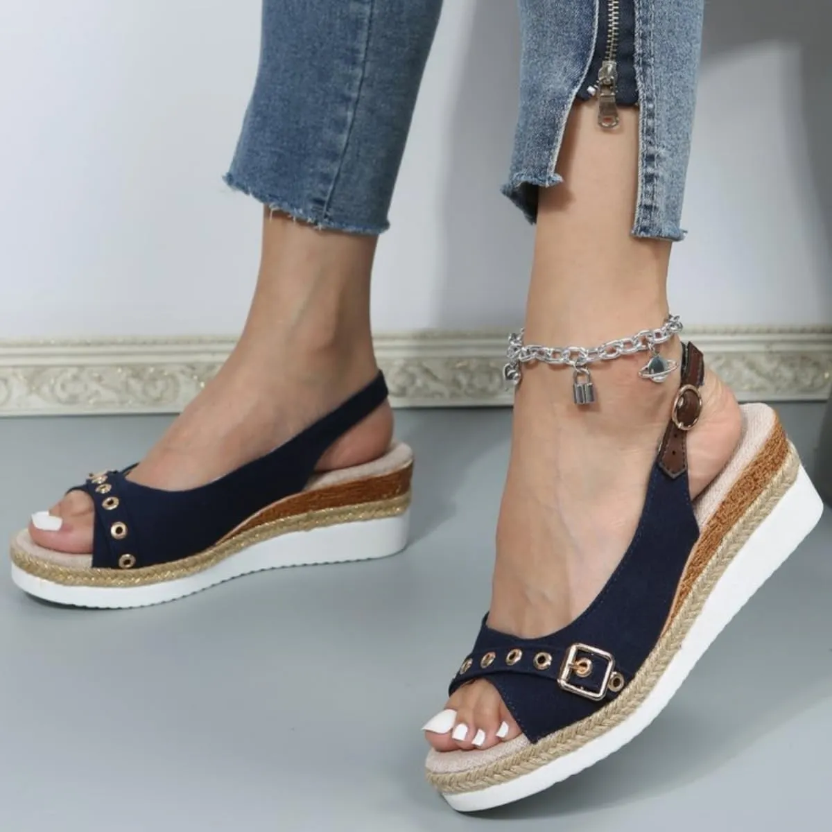 Women's Platform Wedges Sandals Open Toe Slingback Espadrilles Cute Slip-on High Heels with Adjustable Buckle Ankle Strap Summer Dressy Shoes Boho Casual Beach Comfortable Walking Sandals