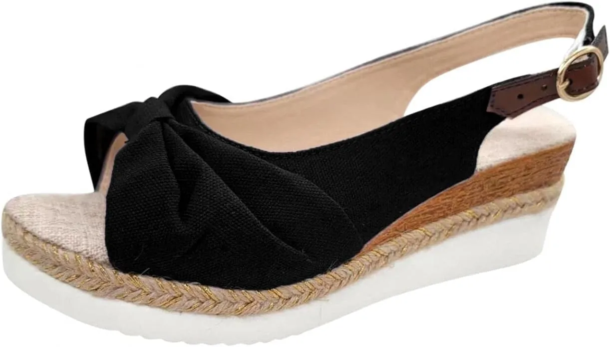 Women's Platform Wedges Sandals Open Toe Slingback Espadrilles Cute Slip-on High Heels with Adjustable Buckle Ankle Strap Summer Dressy Shoes Boho Casual Beach Comfortable Walking Sandals