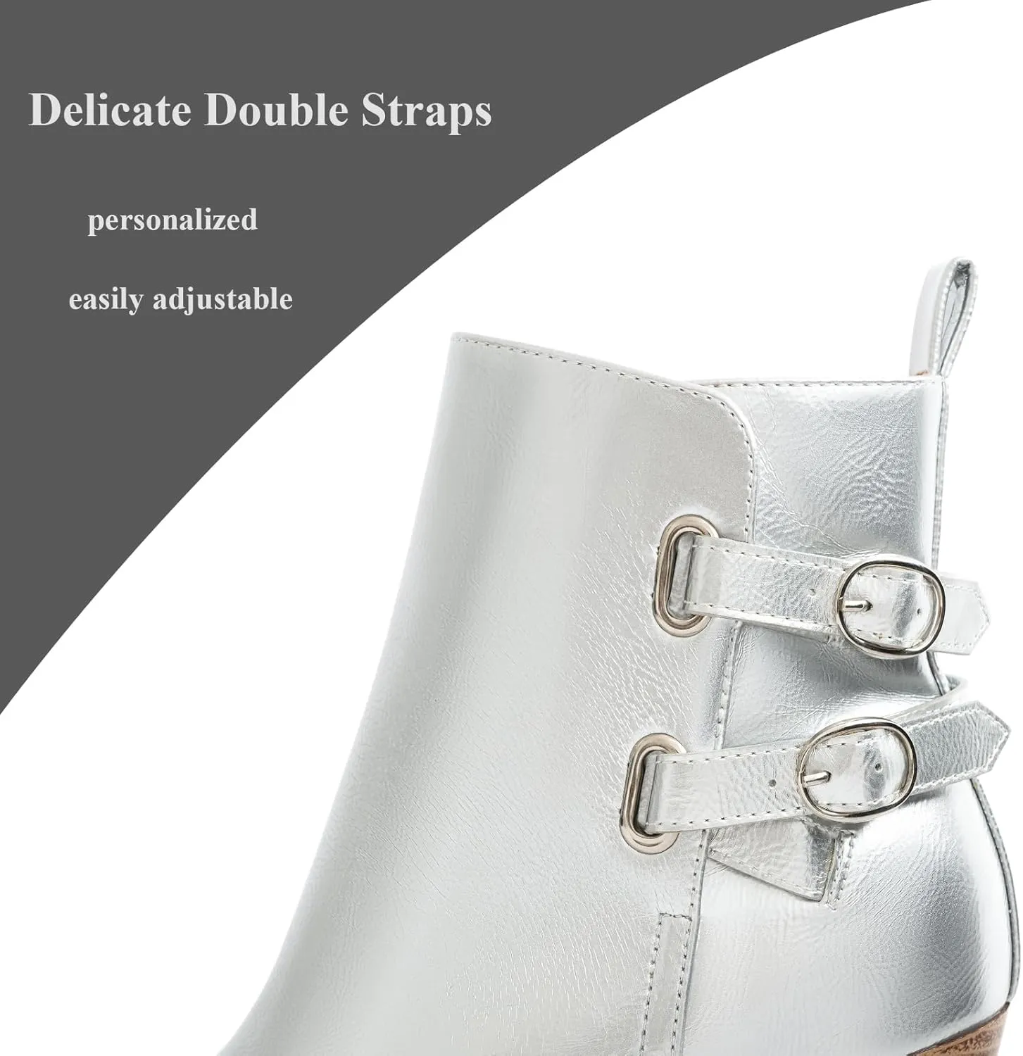 Womens Pointed Toe Ankle Boots Two Buckle Straps Fashion Dating Dress 3 Inch Chunky Block Mid Heel Booties with Zip
