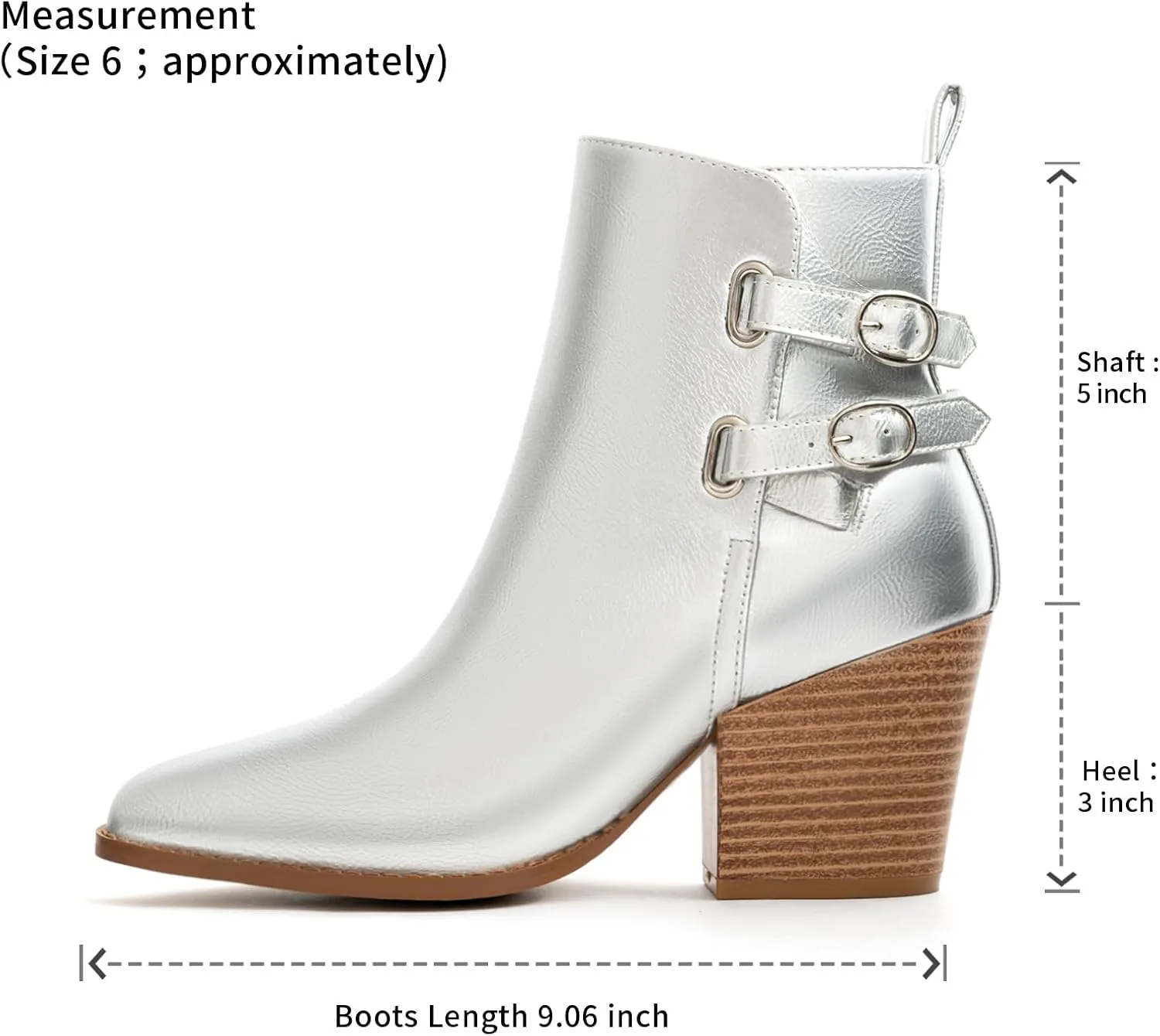 Womens Pointed Toe Ankle Boots Two Buckle Straps Fashion Dating Dress 3 Inch Chunky Block Mid Heel Booties with Zip