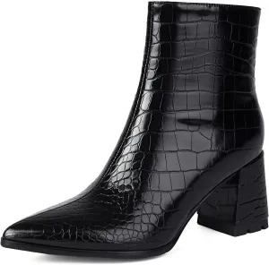 Women's Pointed Toe Boots Block Chunky Heel Ankle Booties