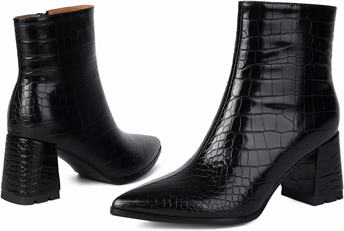 Women's Pointed Toe Boots Block Chunky Heel Ankle Booties