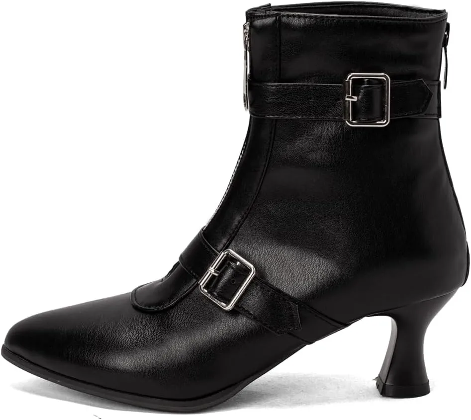 Women's Pointed Toe Kitten Low Heels Ankle Booties Buckle Zipper Winter Elegant Dressy Short Boots