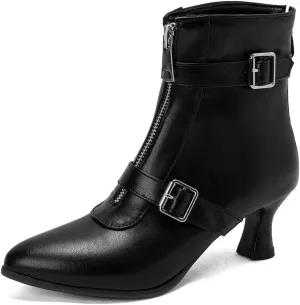 Women's Pointed Toe Kitten Low Heels Ankle Booties Buckle Zipper Winter Elegant Dressy Short Boots