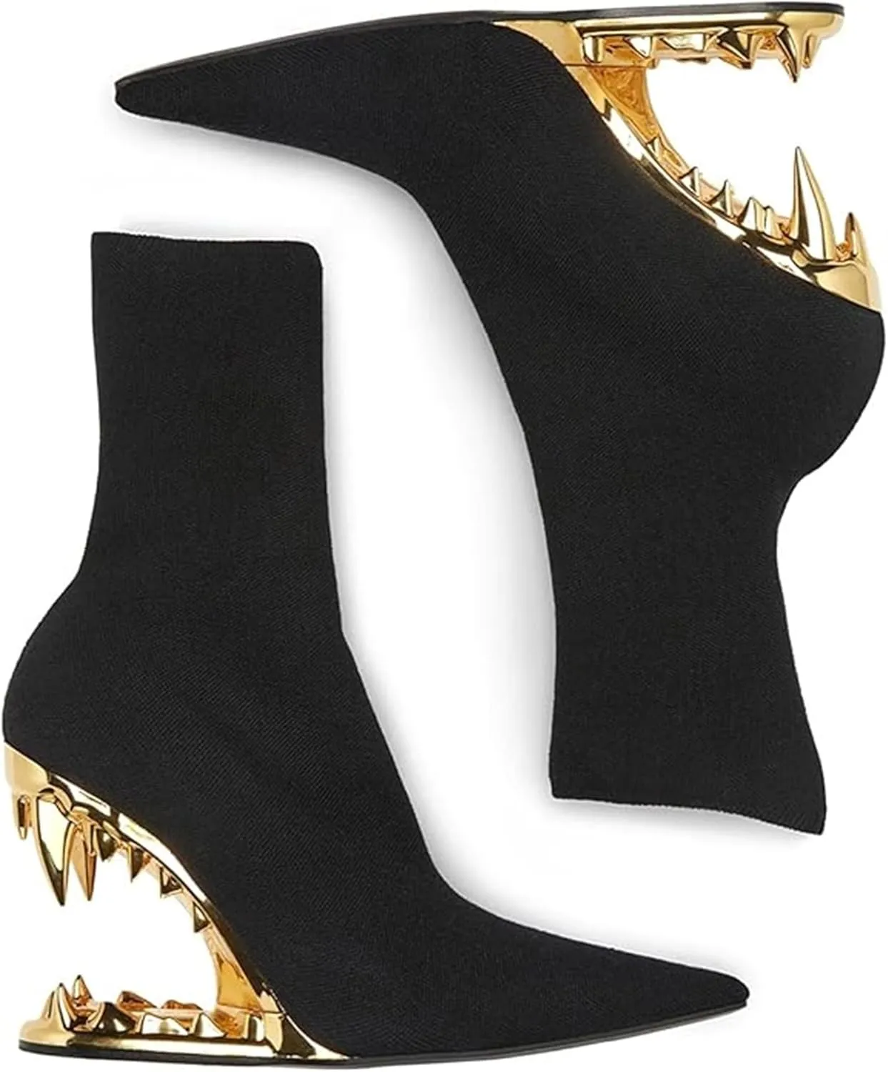 Women's Pointed Toe Side Zipper Ankle Boots Metallic Mirror Tiger Tooth High Heels