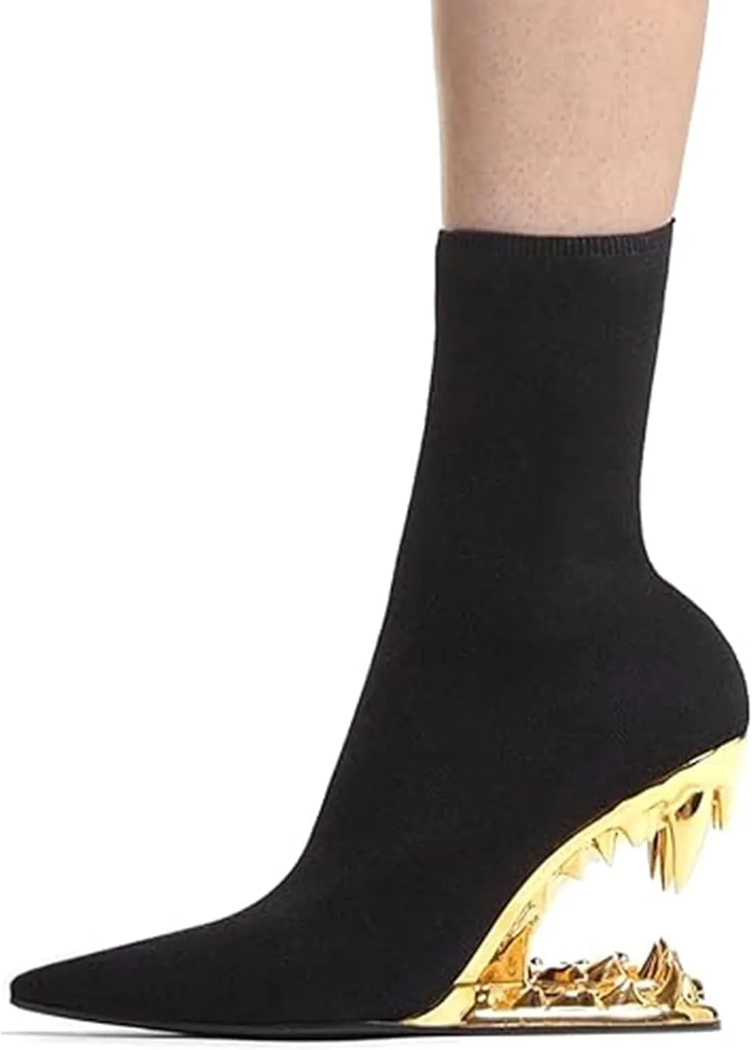 Women's Pointed Toe Side Zipper Ankle Boots Metallic Mirror Tiger Tooth High Heels