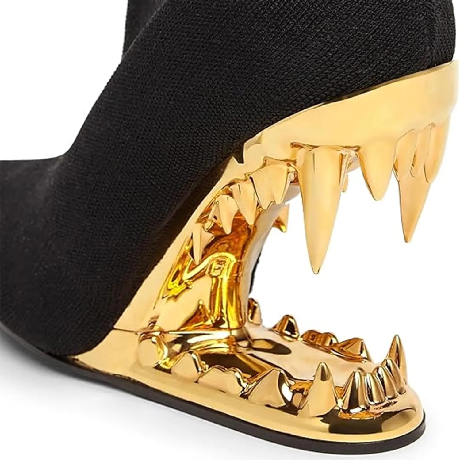 Women's Pointed Toe Side Zipper Ankle Boots Metallic Mirror Tiger Tooth High Heels