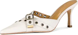 Women's Pointy Heeled Sandals, Slip On Studded Kitten Heels, Cross Buckle Heeled Mules, Summer Party Bride Wedding Pump Shoes, 3.25IN