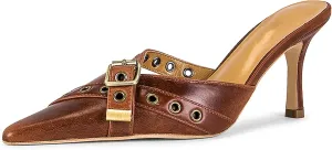 Women's Pointy Heeled Sandals, Slip On Studded Kitten Heels, Cross Buckle Heeled Mules, Summer Party Bride Wedding Pump Shoes, 3.25IN