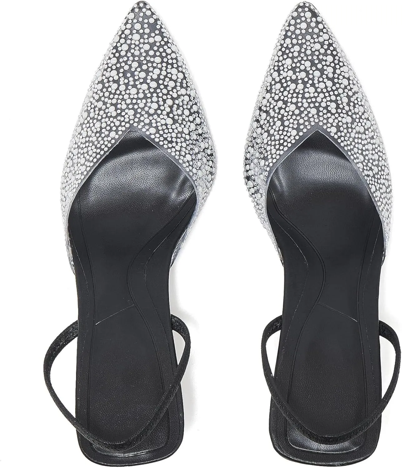 Women's Pointy Toe Slingback Heels Pearl Kitten Heels Sparkly Rhinestone Heeled Sandals Slip On Wedding Party Shoes