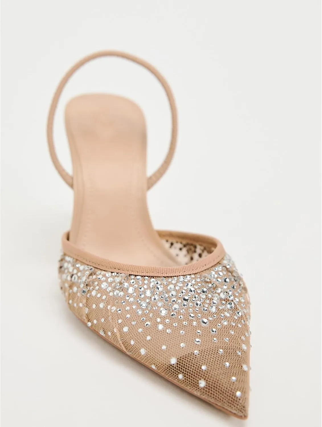 Women's Pointy Toe Slingback Heels Pearl Kitten Heels Sparkly Rhinestone Heeled Sandals Slip On Wedding Party Shoes