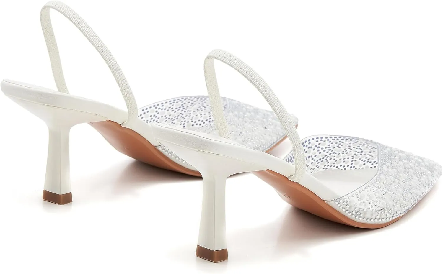 Women's Pointy Toe Slingback Heels Pearl Kitten Heels Sparkly Rhinestone Heeled Sandals Slip On Wedding Party Shoes