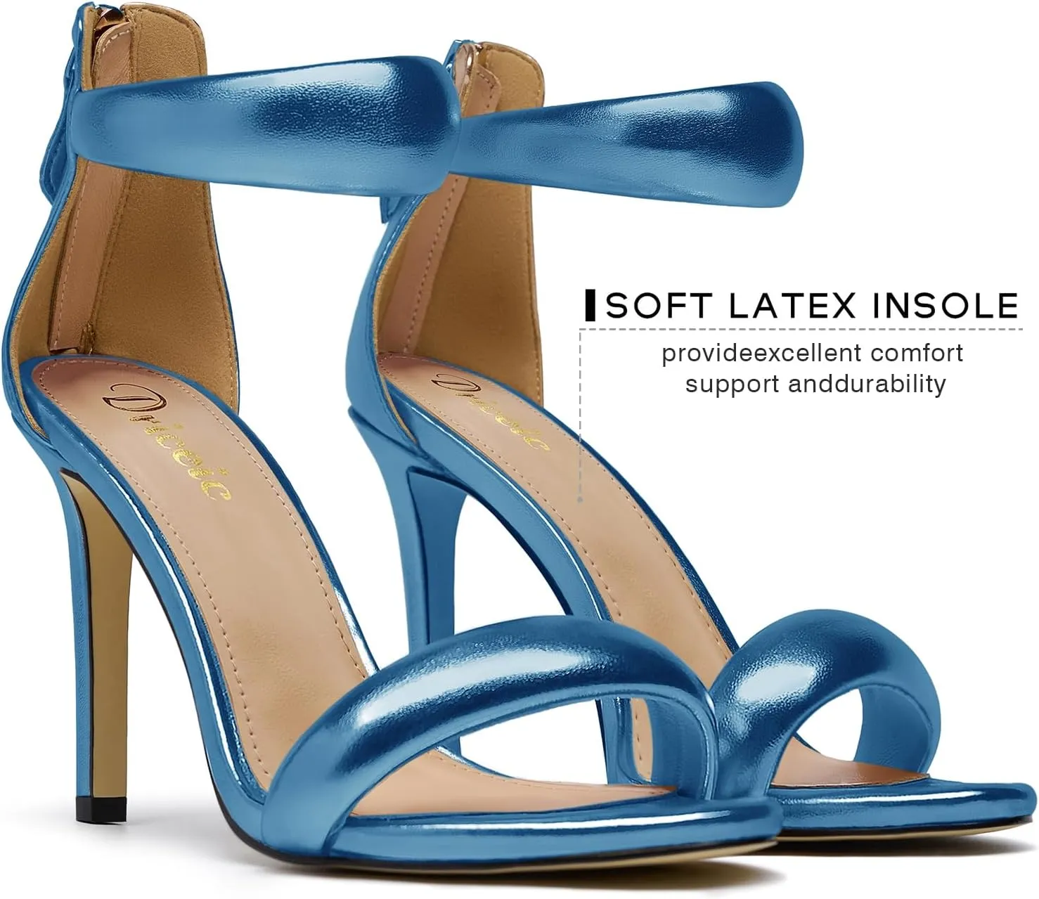 Women's Pump Open Toe Heel Sandals Back Zipper Round Ankle Strappy Stiletto Heels Sparkle Glitter Metallic Party Sexy Wedding Dressy Shoes