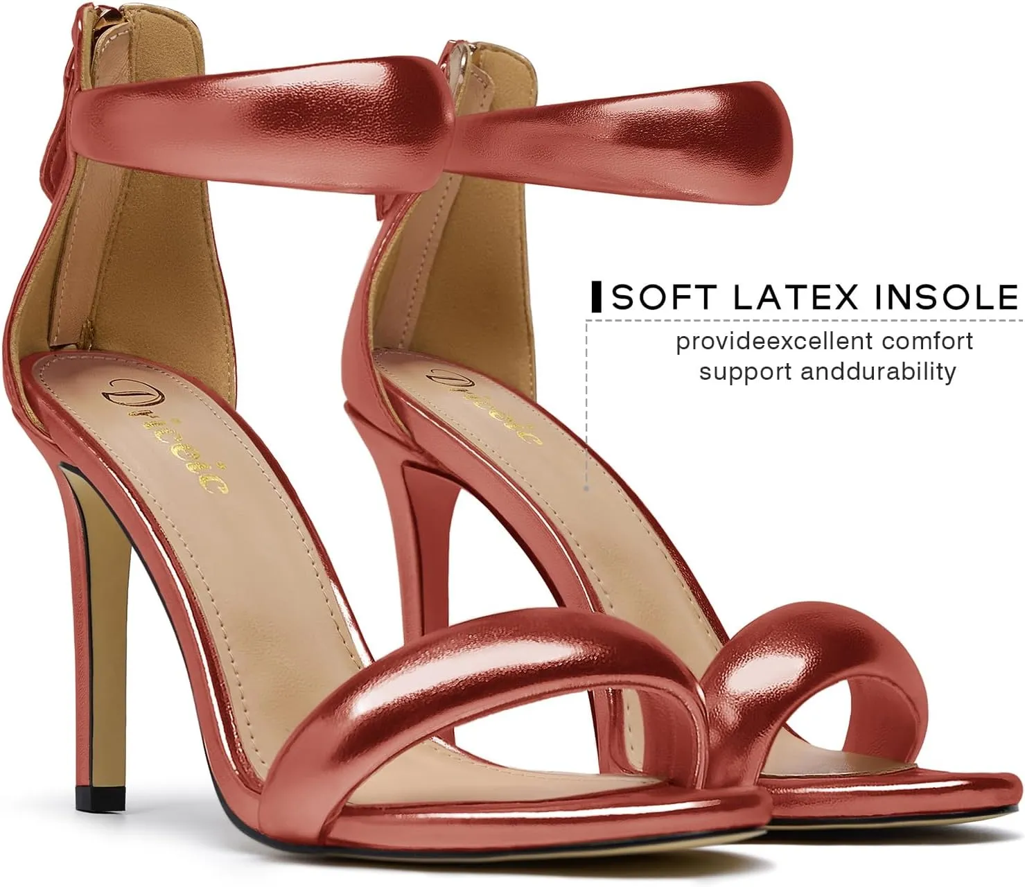Women's Pump Open Toe Heel Sandals Back Zipper Round Ankle Strappy Stiletto Heels Sparkle Glitter Metallic Party Sexy Wedding Dressy Shoes