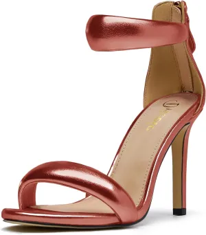 Women's Pump Open Toe Heel Sandals Back Zipper Round Ankle Strappy Stiletto Heels Sparkle Glitter Metallic Party Sexy Wedding Dressy Shoes