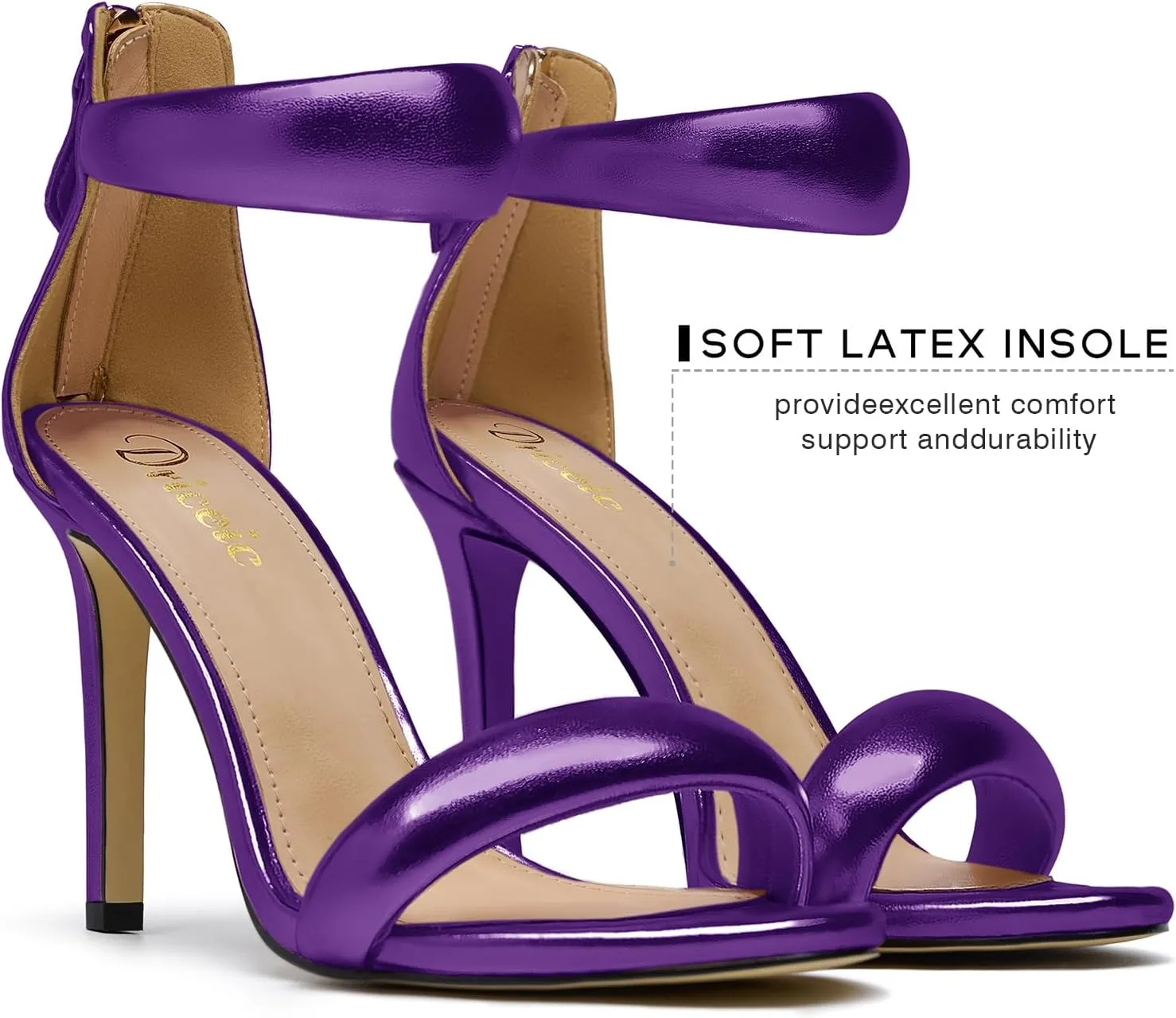 Women's Pump Open Toe Heel Sandals Back Zipper Round Ankle Strappy Stiletto Heels Sparkle Glitter Metallic Party Sexy Wedding Dressy Shoes