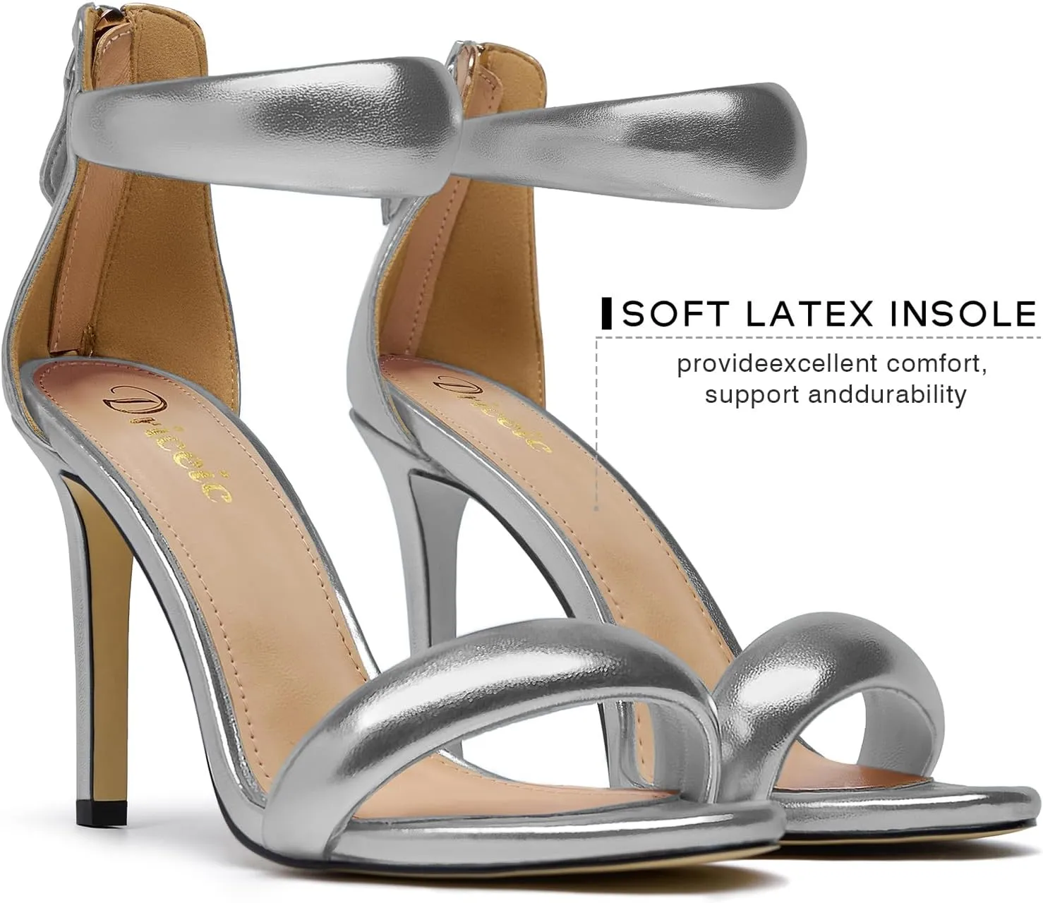 Women's Pump Open Toe Heel Sandals Back Zipper Round Ankle Strappy Stiletto Heels Sparkle Glitter Metallic Party Sexy Wedding Dressy Shoes