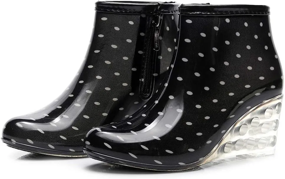 Women's Rain Boots Wedges Short Rain Boots Water Shoes Olive Overalls Women