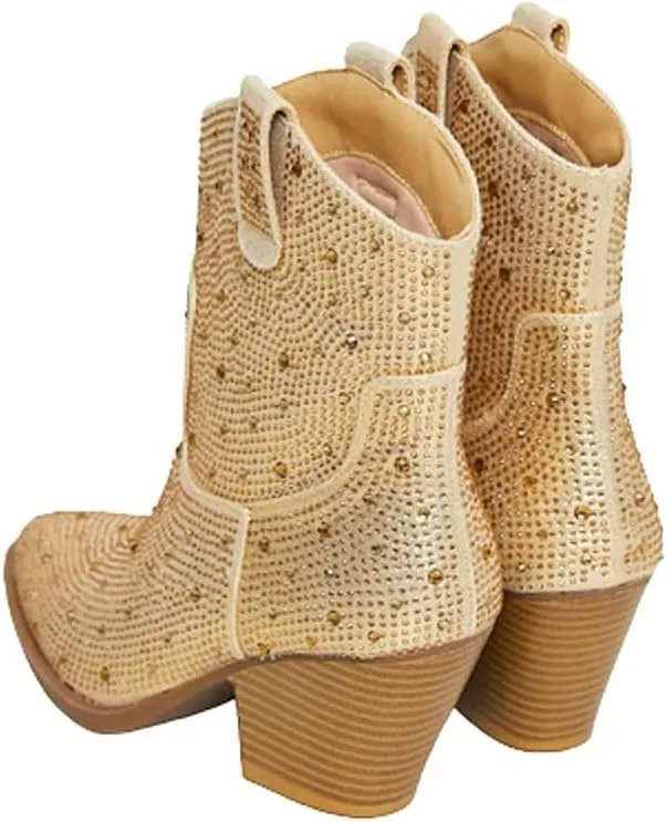 Women's Rhinestone Block Heel Mid Calf Short Ankle Booties Knee High Boots