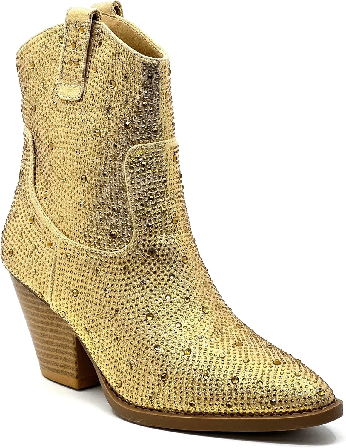 Women's Rhinestone Block Heel Mid Calf Short Ankle Booties Knee High Boots