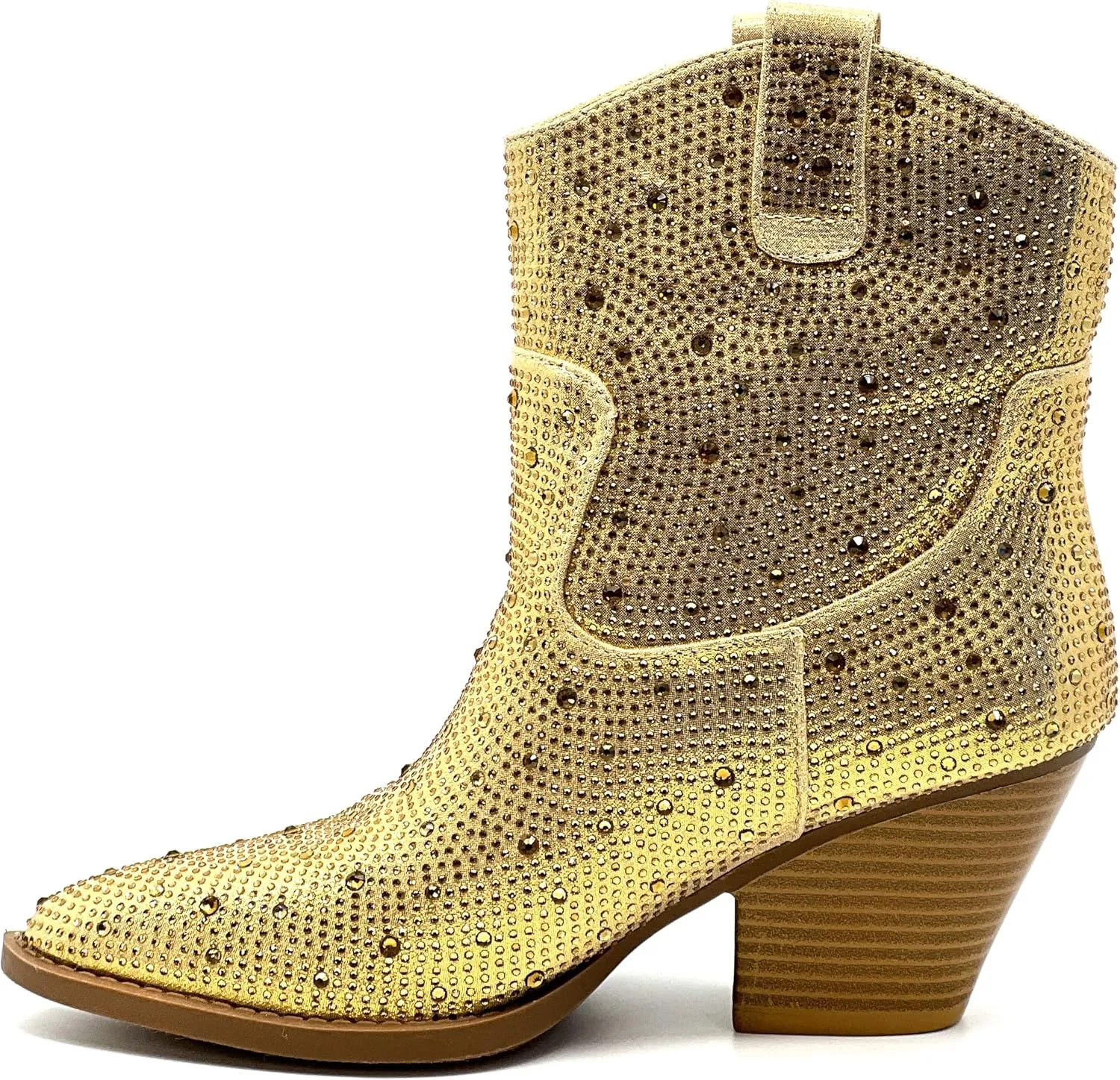 Women's Rhinestone Block Heel Mid Calf Short Ankle Booties Knee High Boots