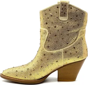 Women's Rhinestone Block Heel Mid Calf Short Ankle Booties Knee High Boots