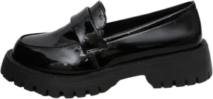 Women's Round Toe Glossy Leather Platform Loafers - Spring Slip-On Chunky Heel Flats for Business Casual & Office Wear, Lightweight & Comfortable Work Shoes