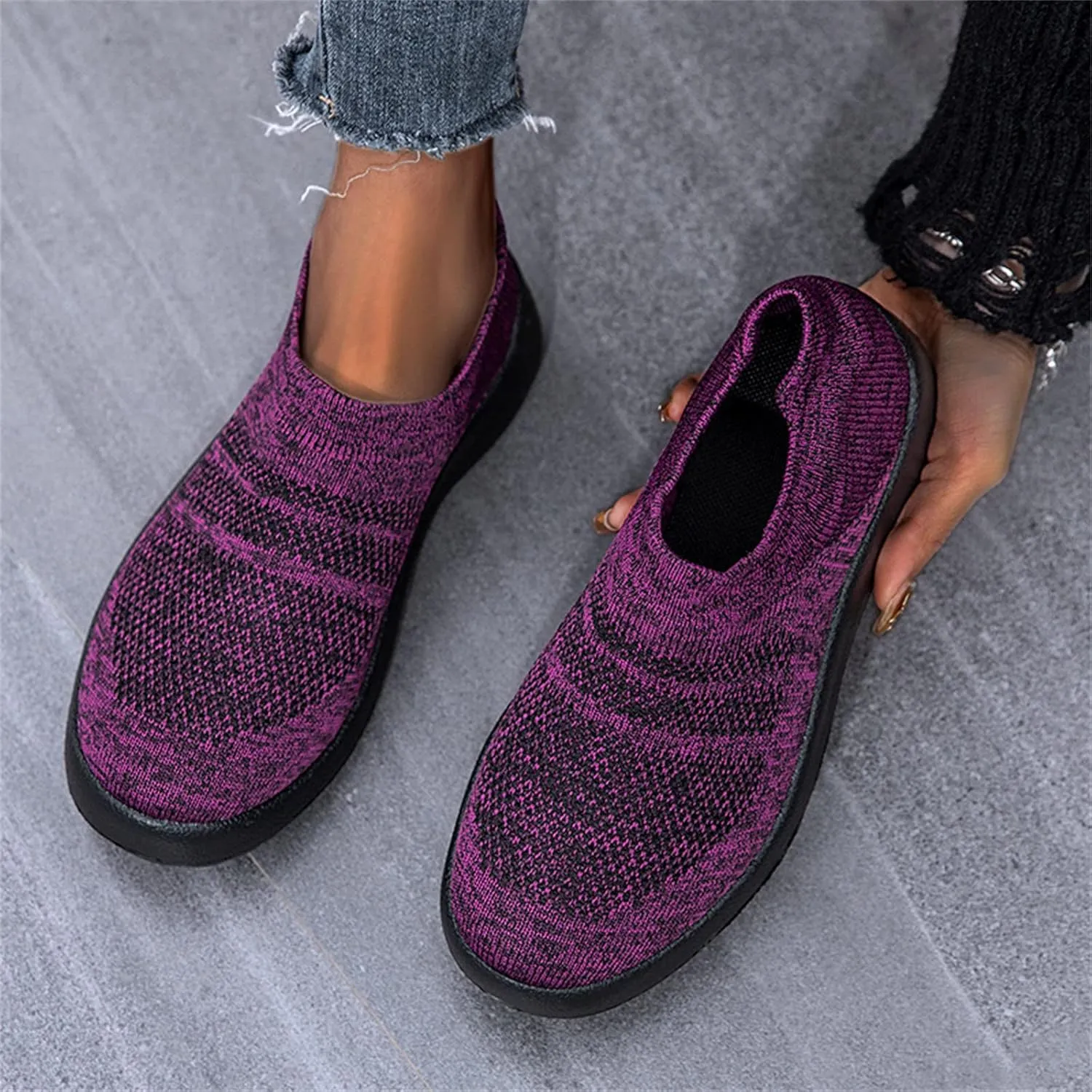 Womens Running Shoes Lightweight Tennis Shoes Non Slip Slip On Shoes Women Comfortable White Casual Shoes Wedge Sneakers Red Tennis Shoe Loafers Casual Slip On