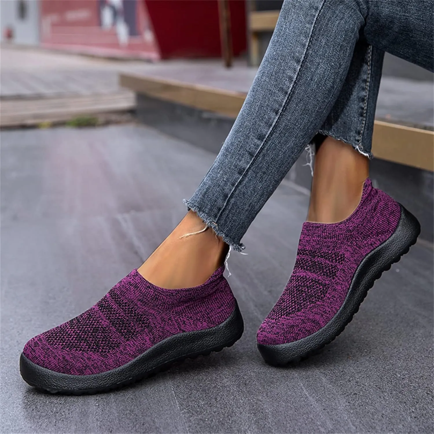 Womens Running Shoes Lightweight Tennis Shoes Non Slip Slip On Shoes Women Comfortable White Casual Shoes Wedge Sneakers Red Tennis Shoe Loafers Casual Slip On