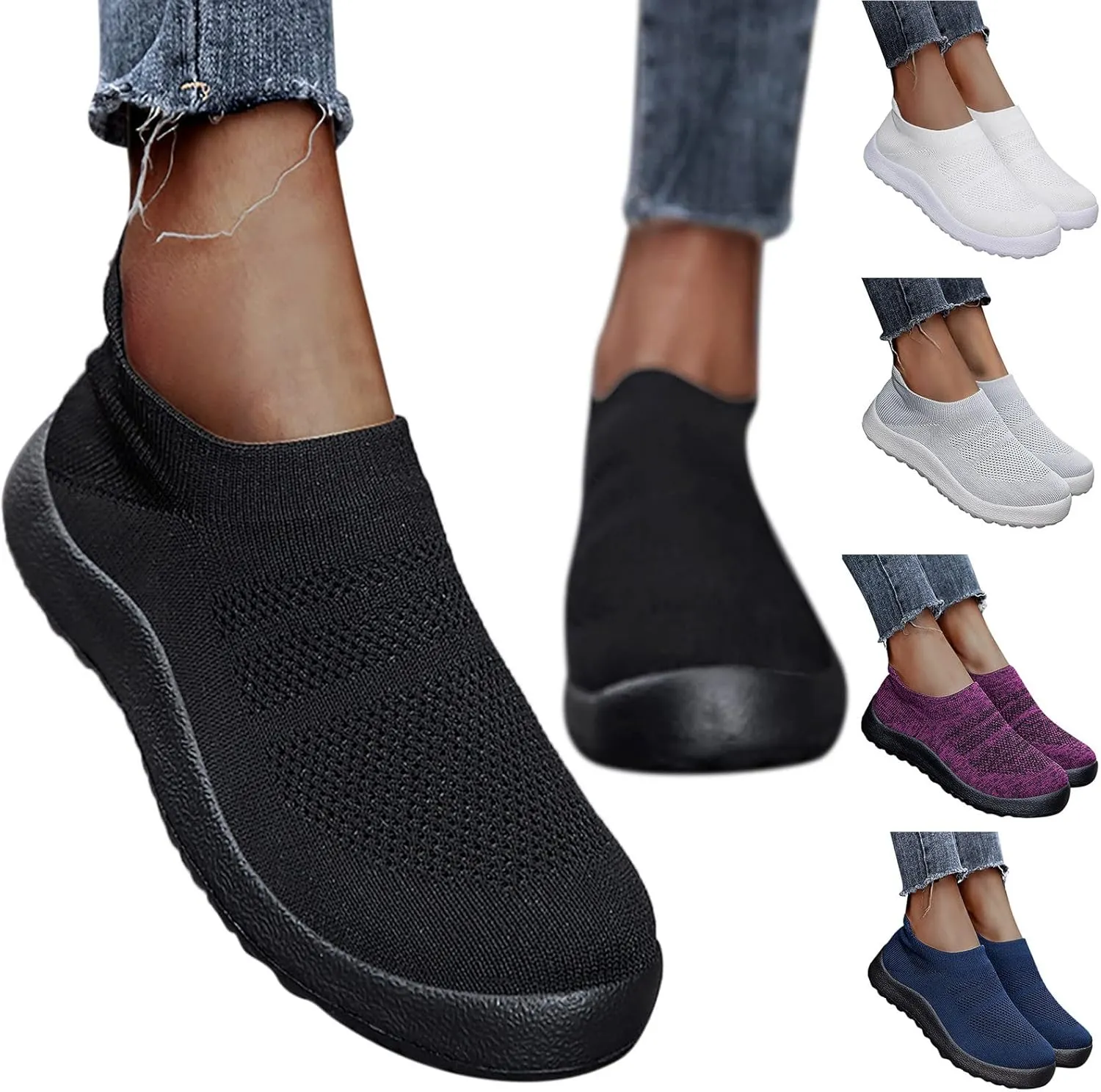 Womens Running Shoes Lightweight Tennis Shoes Non Slip Slip On Shoes Women Comfortable White Casual Shoes Wedge Sneakers Red Tennis Shoe Loafers Casual Slip On