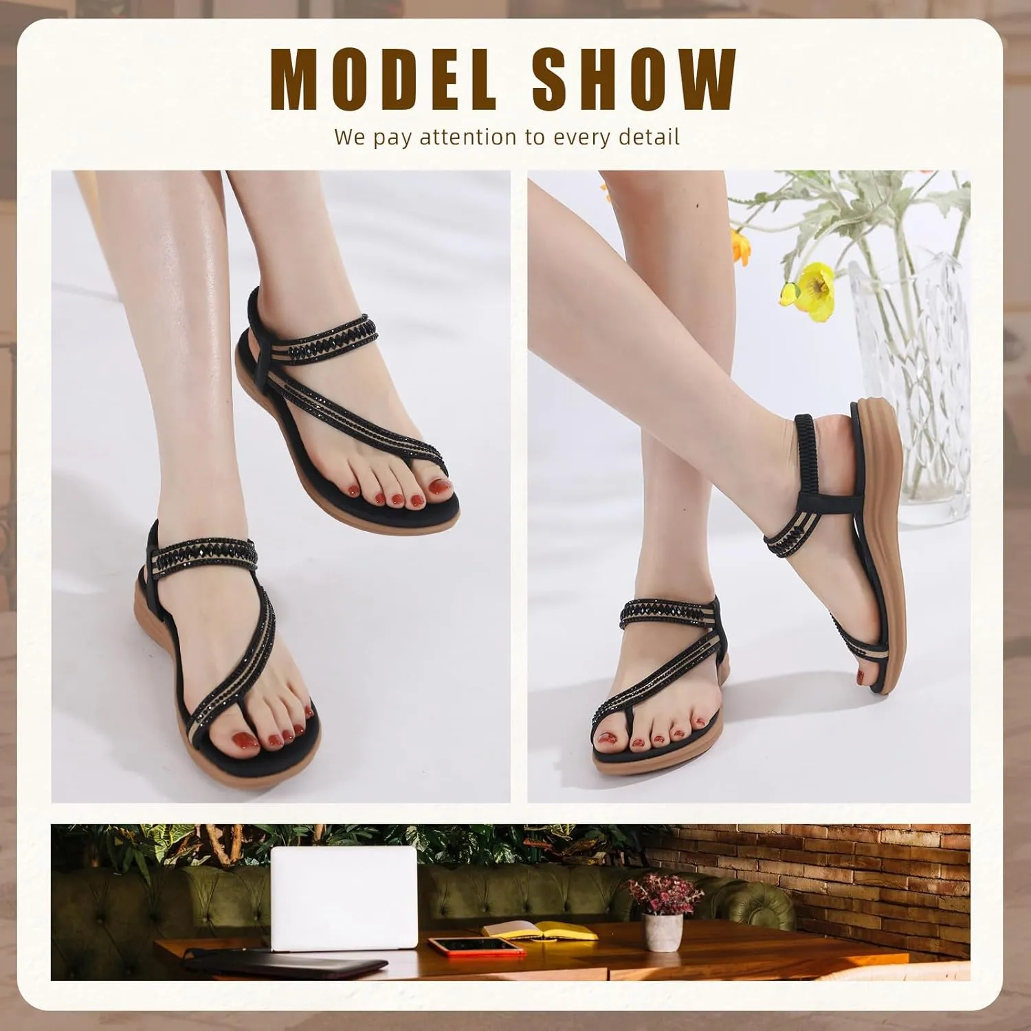 Womens Sandals Comfortable Dressy with Elastic Ankle Strap
