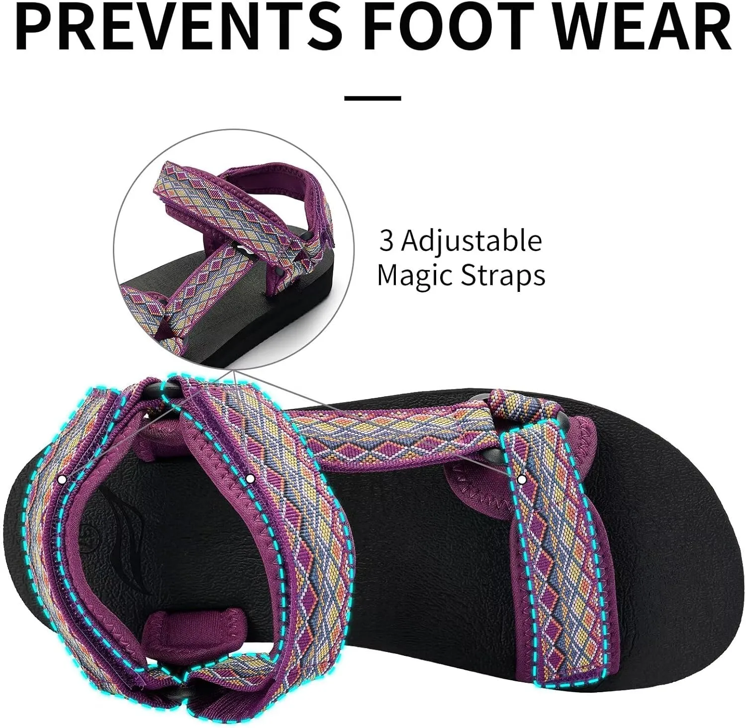Women's Sandals Hiking Sport Sandals with Arch Support Yoga Mat Insole Comfortable Walking Water Sandals for Beach Travel Athletic