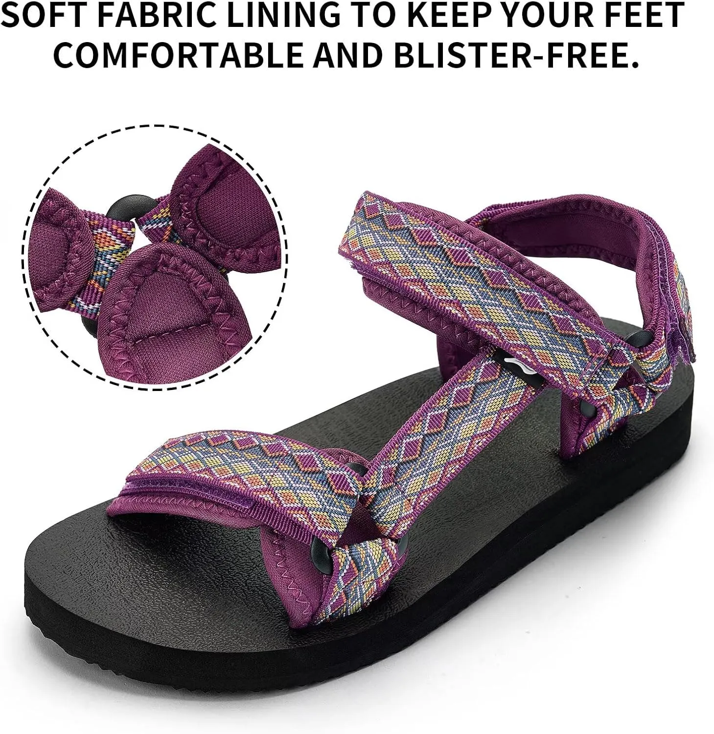 Women's Sandals Hiking Sport Sandals with Arch Support Yoga Mat Insole Comfortable Walking Water Sandals for Beach Travel Athletic