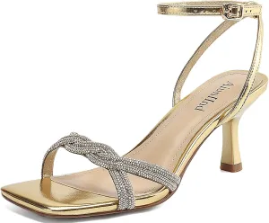 Women's Sandals Square Open Toe Kitten Heels Strappy Ankle Strap Sandals for Women Comfort Dress Party Shoes