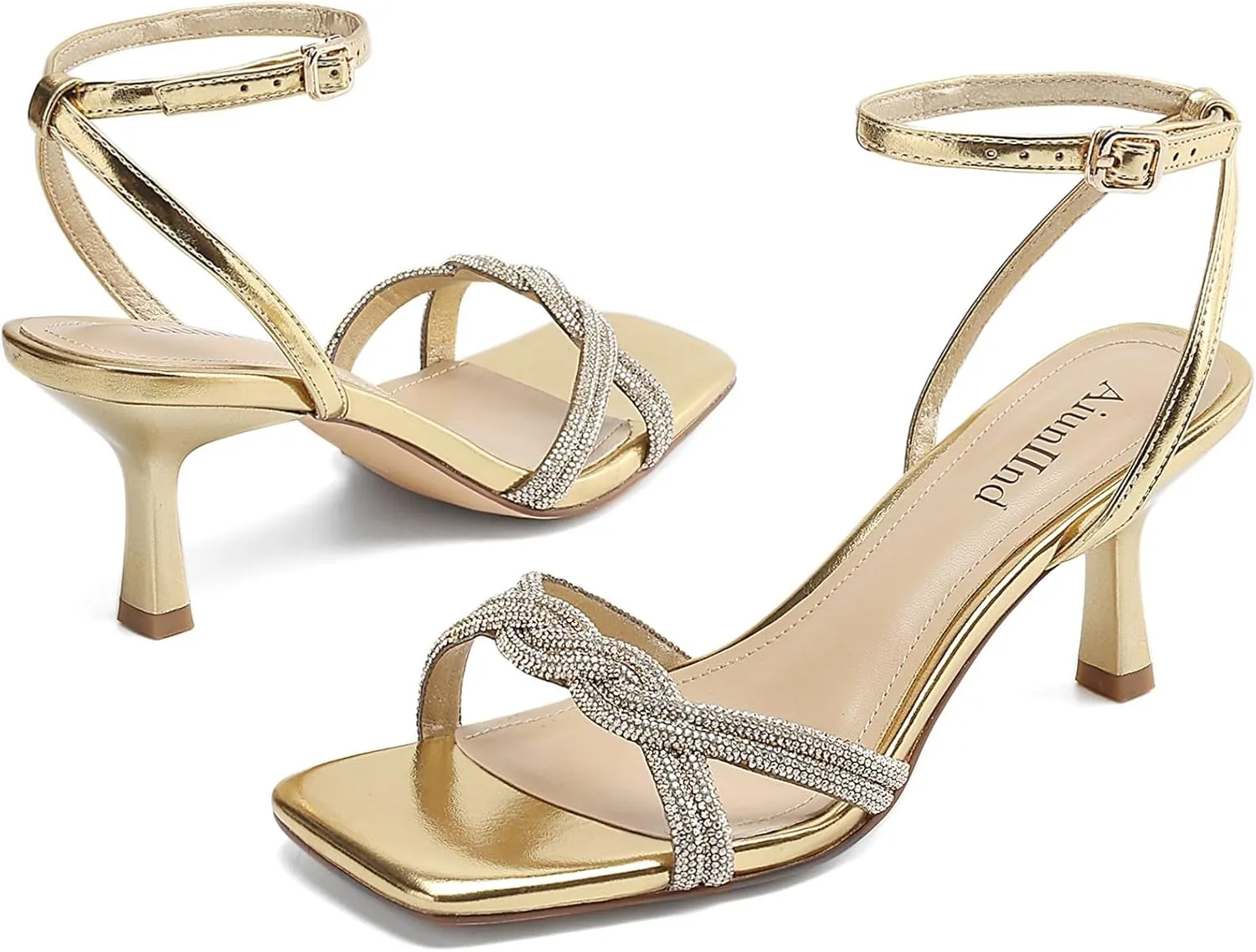 Women's Sandals Square Open Toe Kitten Heels Strappy Ankle Strap Sandals for Women Comfort Dress Party Shoes