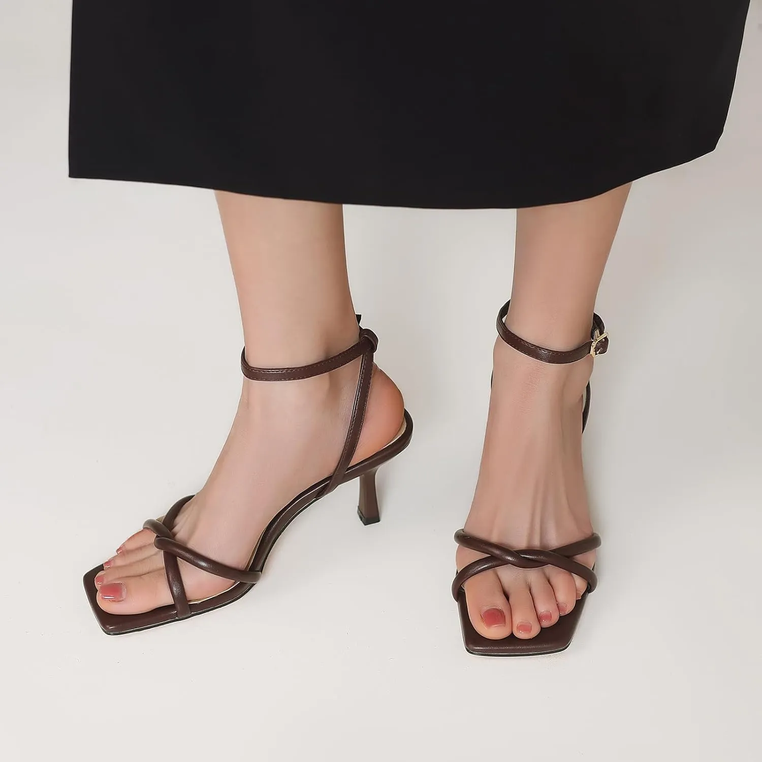 Women's Sandals Square Open Toe Kitten Heels Strappy Ankle Strap Sandals for Women Comfort Dress Party Shoes