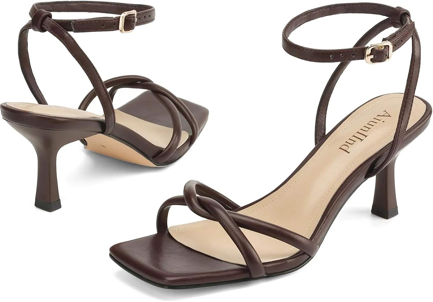 Women's Sandals Square Open Toe Kitten Heels Strappy Ankle Strap Sandals for Women Comfort Dress Party Shoes