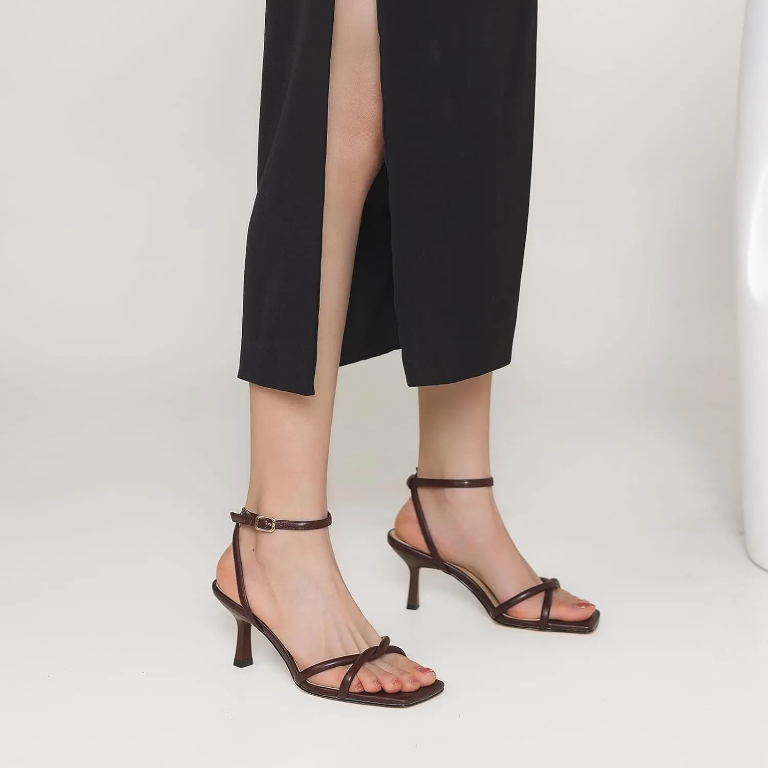 Women's Sandals Square Open Toe Kitten Heels Strappy Ankle Strap Sandals for Women Comfort Dress Party Shoes