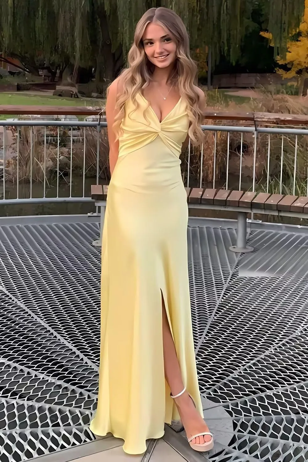 Women's Satin Prom Dresses 2025 with Slit for Women Ruched Mermaid Evening Party Dresses PU233
